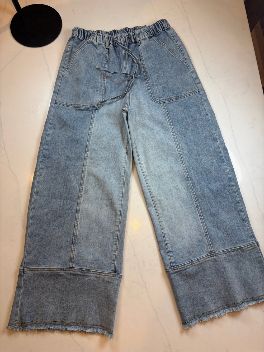 Light Blue Denim Jeans with Drawstring Waist